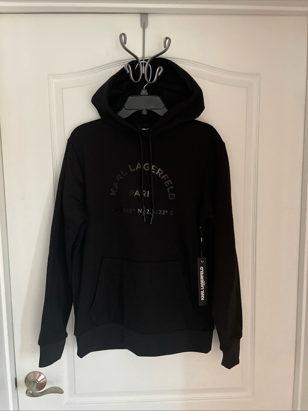 Karl Lagerfeld Paris Men`s Fleece crew Sweatshirt Signature logo Size S Black